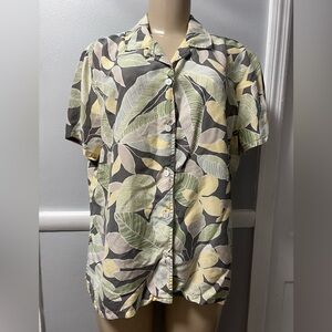 100% silk linden women’s Leaf Pattern Casual Shirt